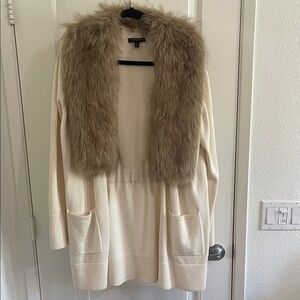 Banana Republic Cream Cardigan with Faux Fur Collar